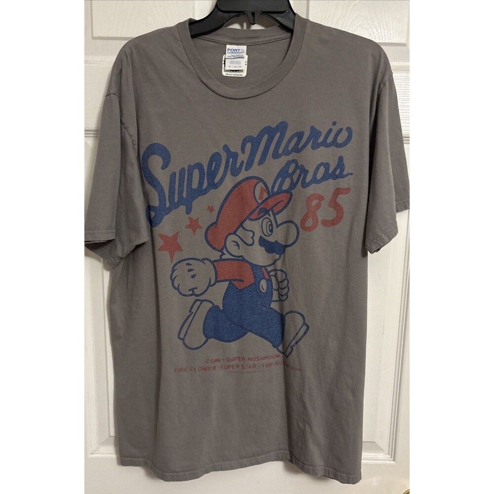 Super Mario Bros, Men's Collectible graphic t-shirt gray blue and red top, Sz XL